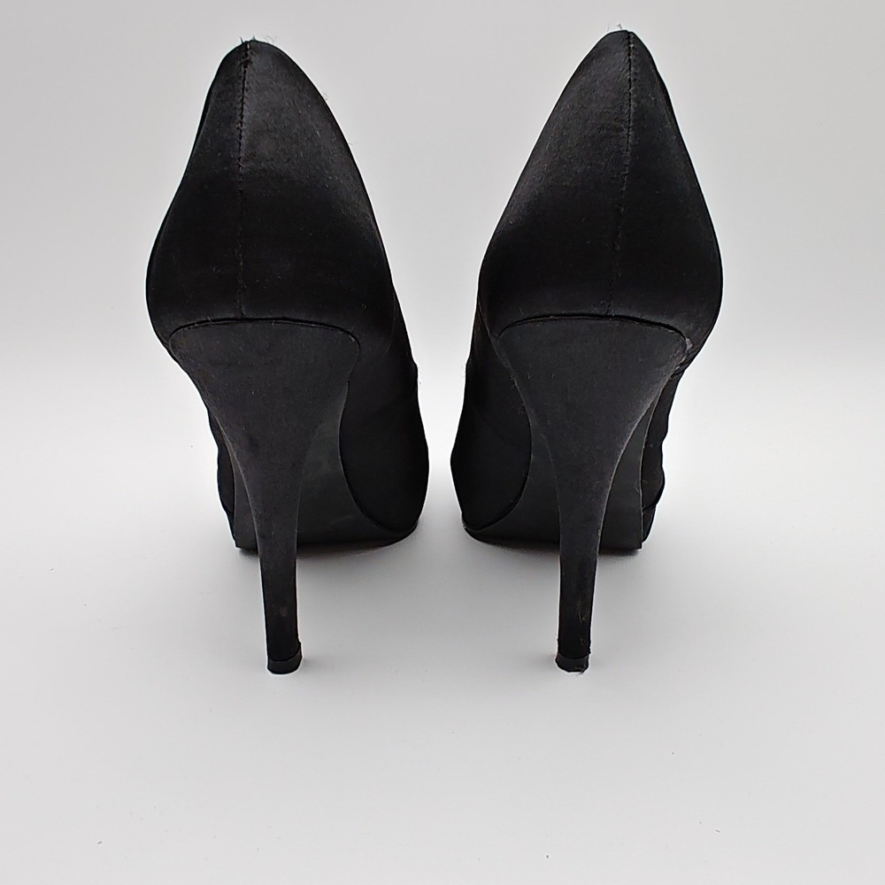 Jacqueline Ferrar Dante‎ Black Satin Peep Toe Platform Pumps Heels 7.5M 023-4033 - Picture 4 of 8